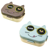 Super Cat Cute Kids Lunch Box with Cat Design and Dual Compartments with Spoon and Fork Set – Perfect for School, Travel, Picnics, Snacks and Meals